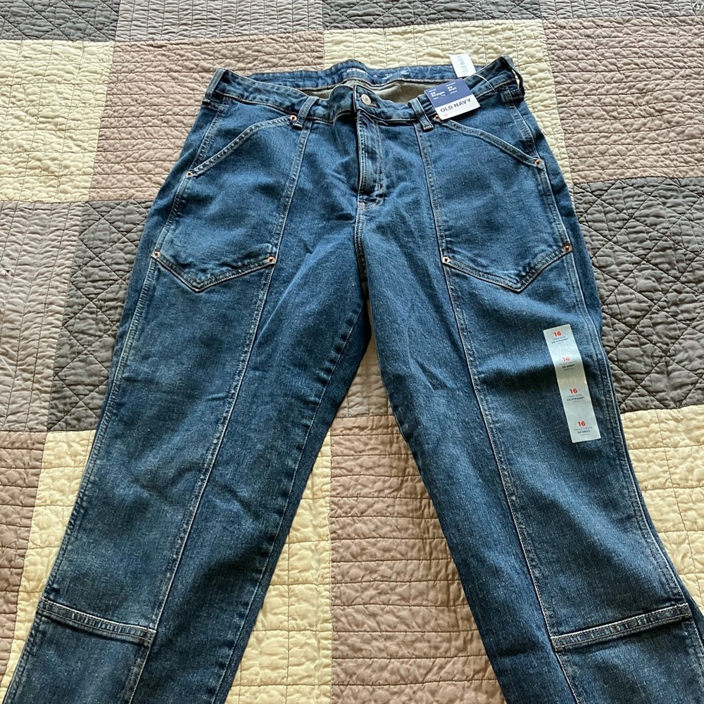 Old Navy High Waisted OG Straight Utility Jeans with Classic Indigo Wash